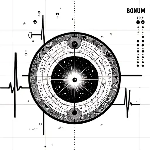 heartbeat flatline.bonum noctis in morse code date 19/07/21. celestial theme motifs.circular tattoo design idea
