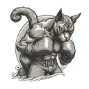 A cat boxer stands in a fighter's stance wearing boxing gloves tattoo design idea