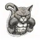 A cat boxer stands in a fighter's stance wearing boxing gloves tattoo design idea