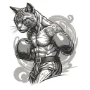 A cat boxer stands in a fighter's stance wearing boxing gloves tattoo design idea