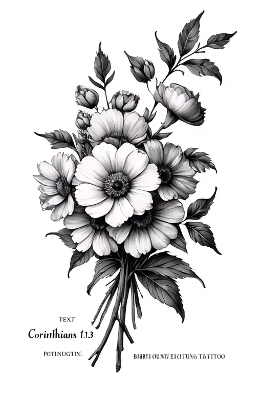 "Corinthians 1:13" Birth Flower Bouquet" Tattoo Design tattoo design idea