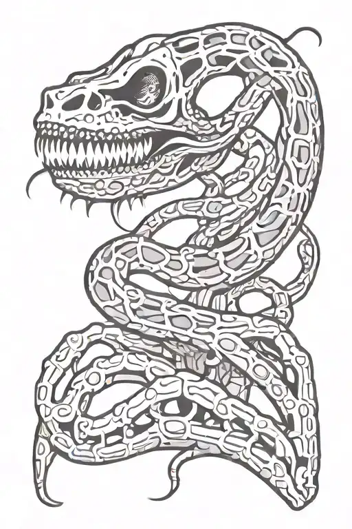 snake skeleton on hand tattoo design idea