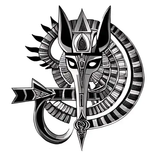  combines Egyptian and Igbo mythology. Integrate the Ankh, Ra, Anpu (Anubis) tattoo design idea