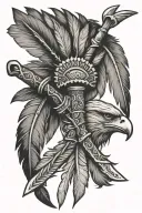tomahawk with eagle feathers hanging tattoo design idea