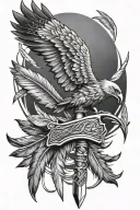 tomahawk with eagle feathers hanging tattoo design idea