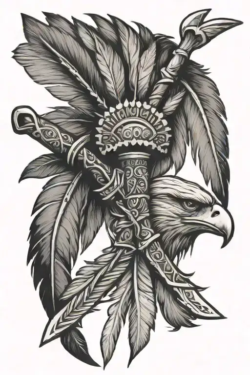 tomahawk with eagle feathers hanging tattoo design idea