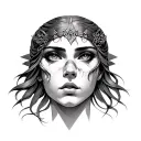 Artemis face forward blank eyes tattoo design idea
