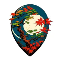 Japanese maple tree with leaves moon tattoo design idea