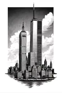 twin towers and freedom tower surrounded  tattoo design idea