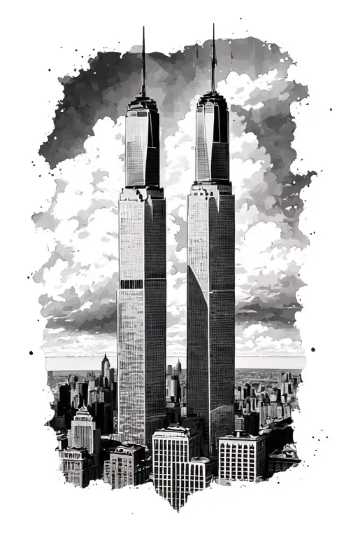 twin towers and freedom tower surrounded  tattoo design idea