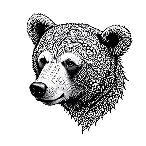 bear head in Nordic dot work tattoo design idea