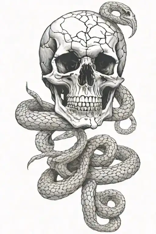 skull and snake tattoo design idea
