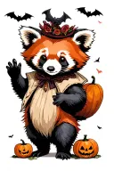 red panda dressed up for halloween with bats and pumpkins tattoo design idea