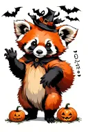 red panda dressed up for halloween with bats and pumpkins tattoo design idea