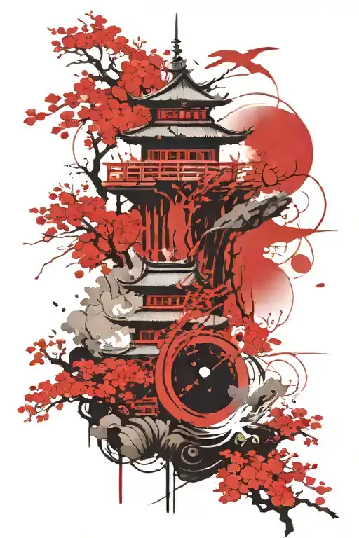 peaceful Japanese scenery tattoo design idea
