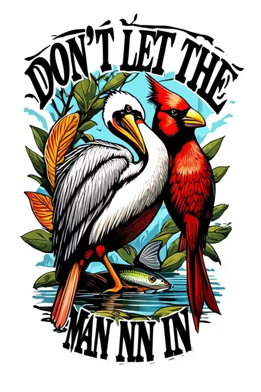 "Don't Let The Old Man In" Live Oak, Pelican, Red Cardinal, Fish tattoo design idea
