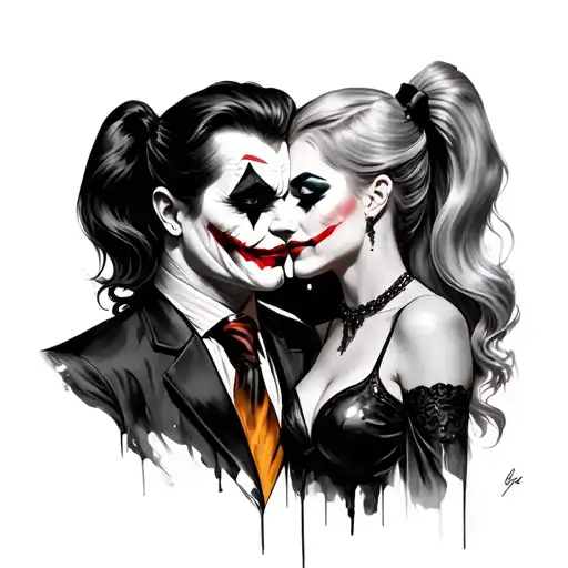 joker  harley quinn  kiss love tattoo design idea