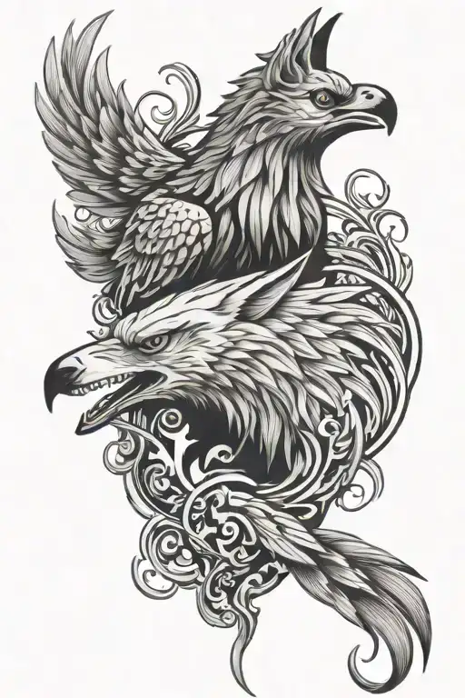 phoenix bird and wolf head tattoo holding tattoo design idea