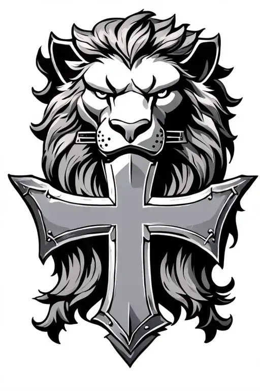 medieval shoulder armor maltese cross lion head tattoo design idea