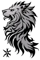 medieval shoulder armor maltese cross lion head tattoo design idea