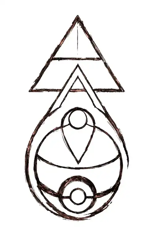Brush stroke lines incorporating symbols: triforce, pokeball, symbols for pewter and copper from mistborn tattoo design idea
