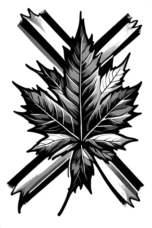 Union Jack and maple leaf black and white  tattoo design idea