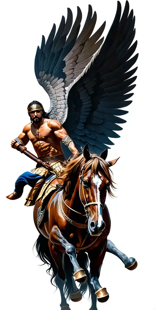 greek spartan warrior, winged horse tattoo design idea