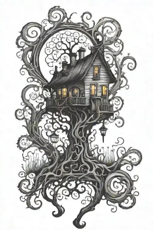 tim burton-style tattoo that covers my left arm tattoo design idea