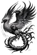 Phoenix and Scorpio combination tattoo with One must shed the past to rise “In order to rise from its own ashes, a Phoen tattoo design idea