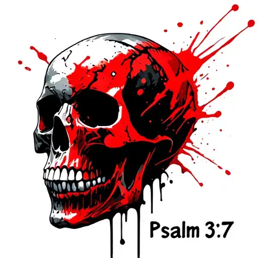 human skull turned to the side (profile). Broken cheek and jaw bone. Psalm 3:7 beneath skul tattoo design idea