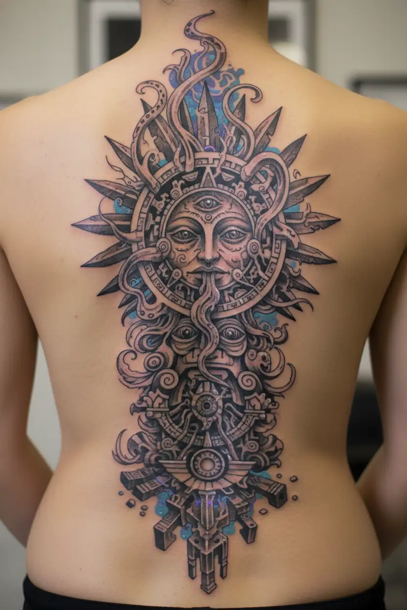 Incas totem with sun  tattoo design idea