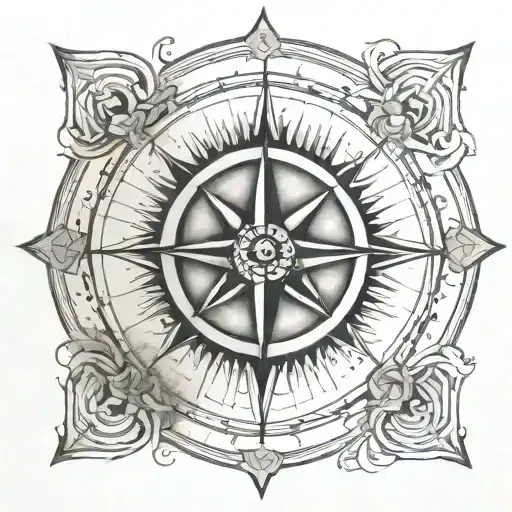 narrow, christian inspired compass rose tattoo design idea