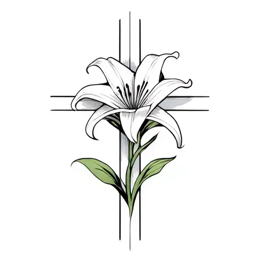 easter lily with cross intertwined tattoo design idea