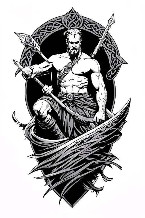 irish celtic sea warrior battling tattoo design idea