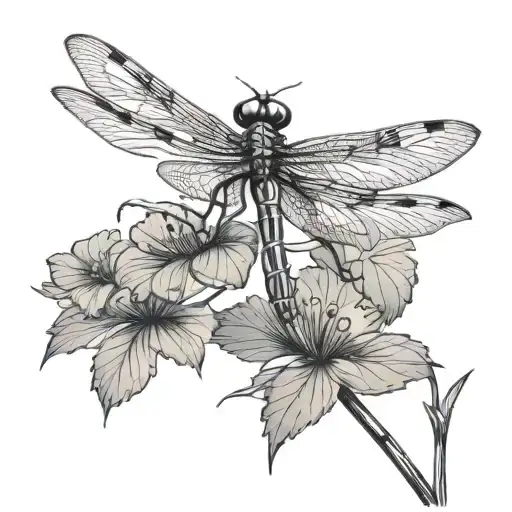 dragon fly landing on 4 leaf clover with sun shining in the back  tattoo design idea