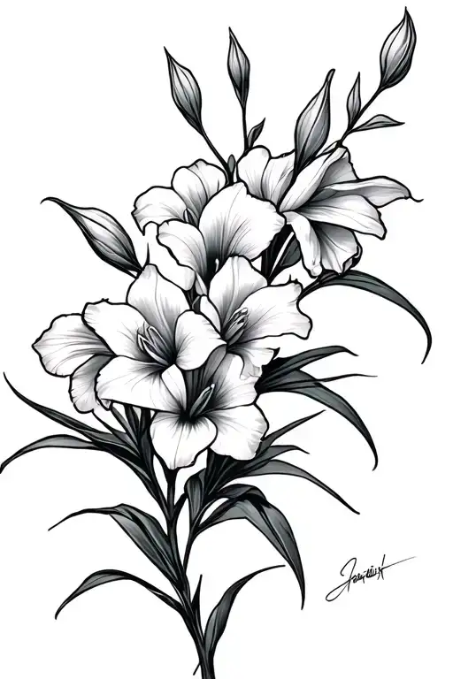 gladiolus flowers with stems on back tattoo long and skinny tattoo design idea