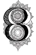 moon phases inside lace patterns symbolizing change, bisexuality, acceptance, exploration, tattoo design idea