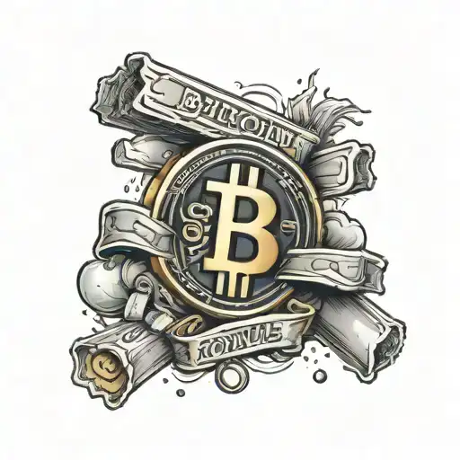 The sentence “ Fortune Favours The Brave “ i want a fortune background with one bitcoin token, and 3 goldbars  tattoo design idea