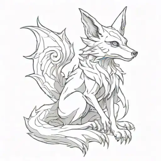 cubone as a nine tail fox sitting tattoo design idea