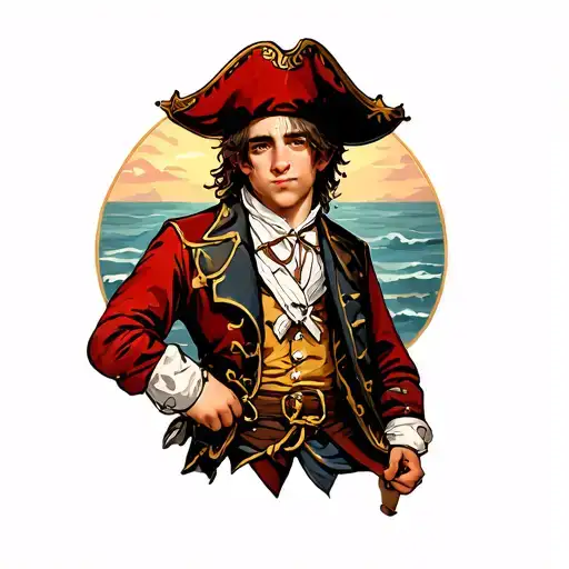 dainty boy in pirate clothes tattoo design idea