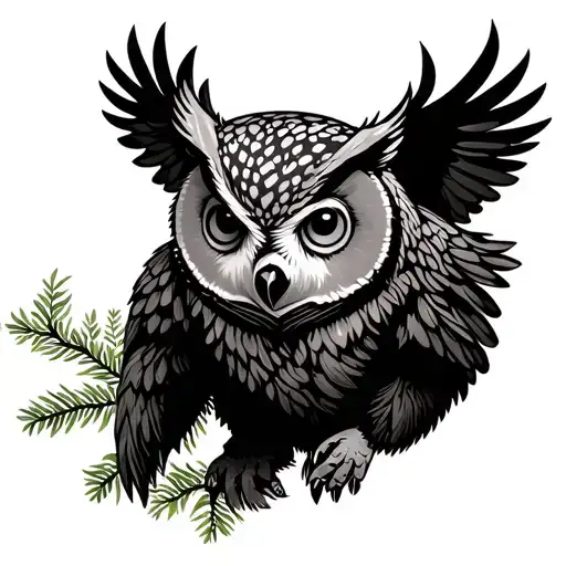 trees bears owl flying tattoo design idea