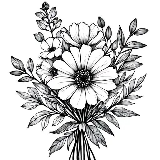 birth flowers February, march,November and december bouquet  tattoo design idea