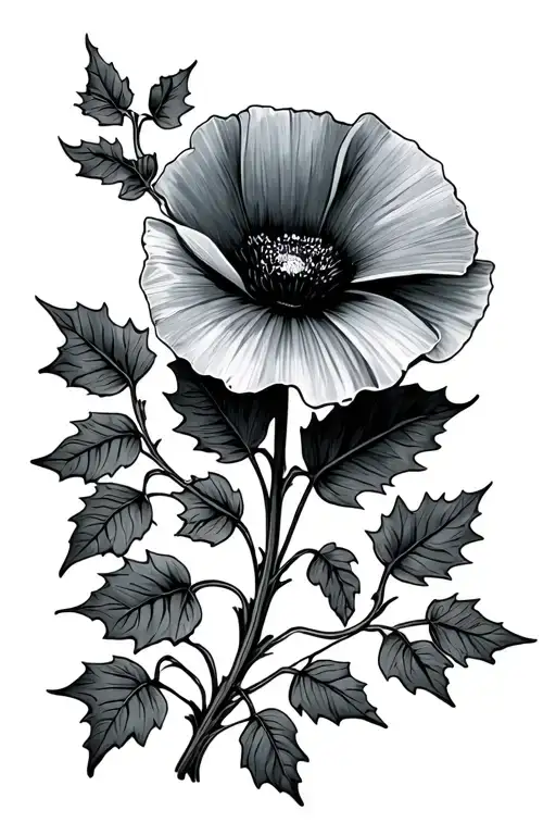 ivy leaves with a poppy flower tattoo design idea