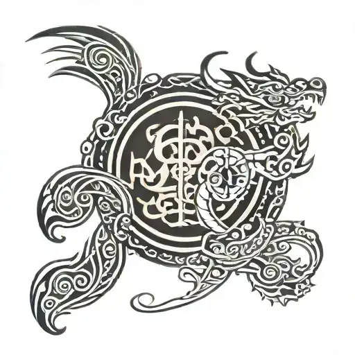Dong Son bronze drum, fish, asian dragon tattoo design idea