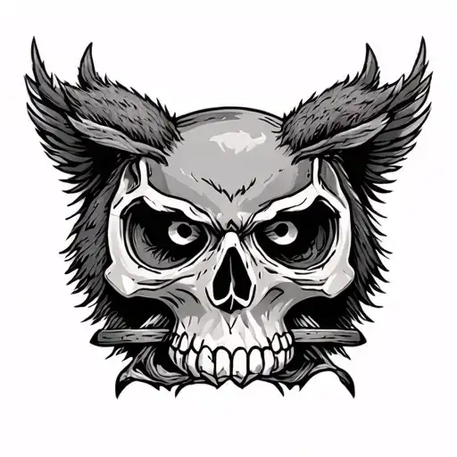 "Noras Kovoti" skull with an owl and a bear tattoo design idea