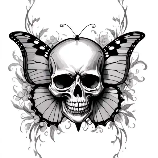 skull and butterfly emerging tattoo design idea