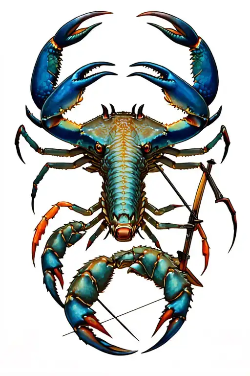 Mythical - bull, blue king crab, water serpent, twin timber wolves, emperor scorpion, female centor with a bow and arrow tattoo design idea