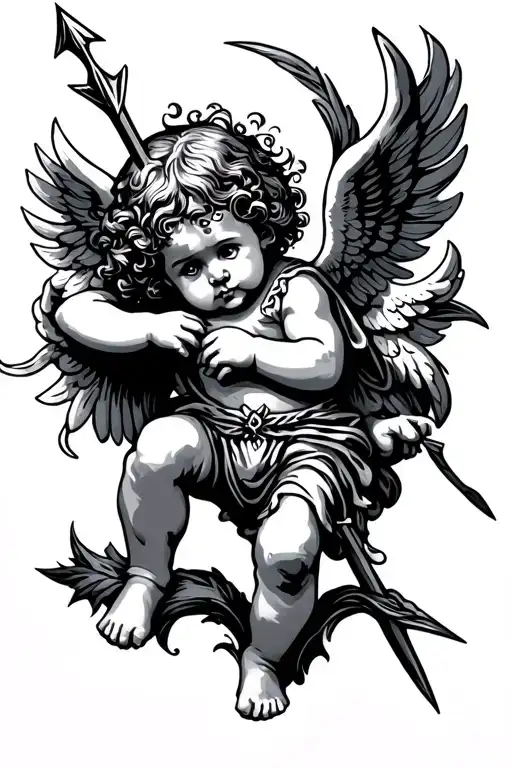 cherub with blindold and arrow tattoo design idea