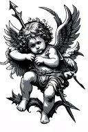 cherub with blindold and arrow tattoo design idea