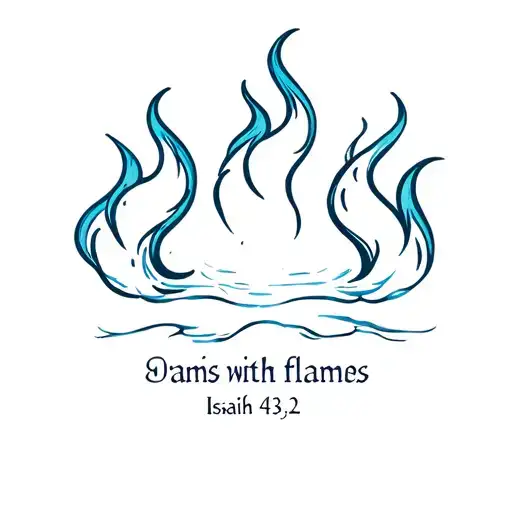 water connecting to flames with "Isaiah 43:2" written underneath  tattoo design idea